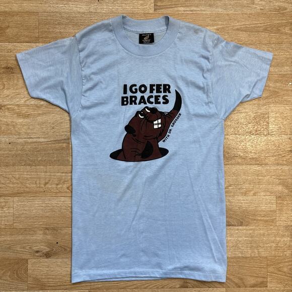 Vintage 70s 80s Sneakers 50/50 I Go Fer Braces Beaver T Shirt Funny Medium M - Picture 2 of 10